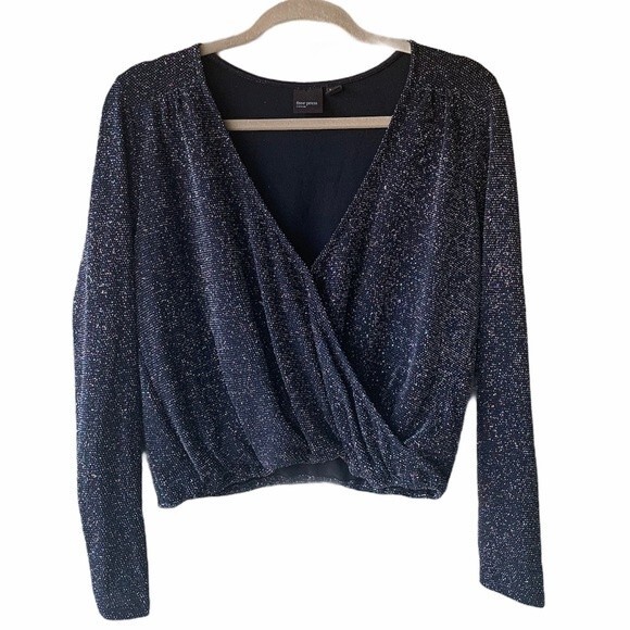 Free Press Sparkle Crop Wrap V-Neck Long Sleeve Top Size M - Picture 1 of 6